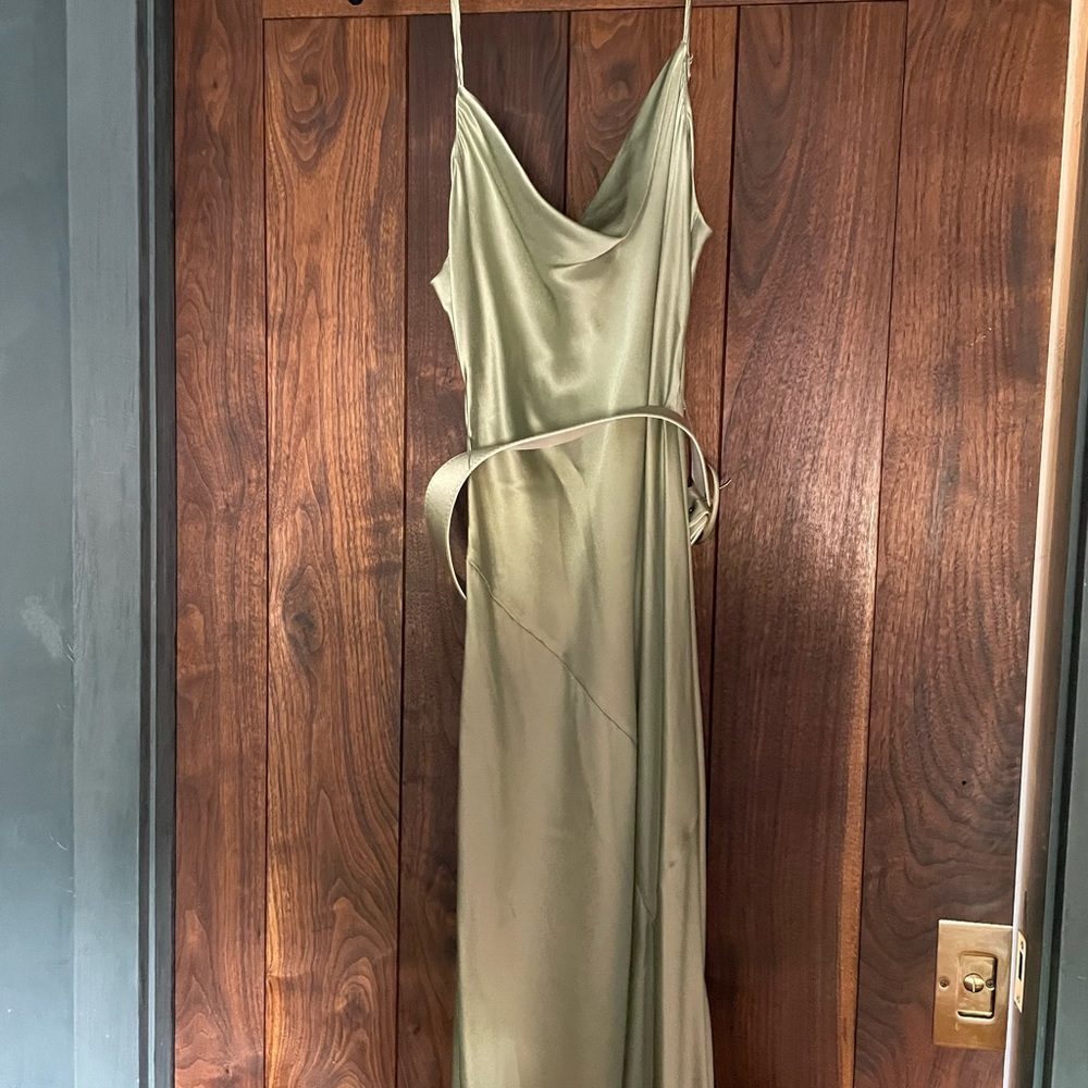 NICHOLAS Strapless Satin Dress in Olive